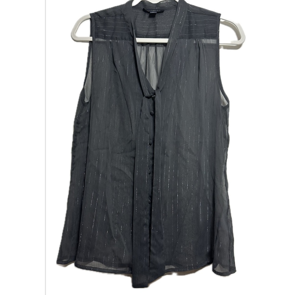 Banana‎ Republic Gray metallic Sheer Sleeveless Top Mandarin Collar Medium NWOT
